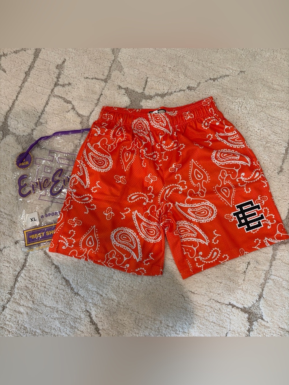 Eric Emanuel EE Mesh Shorts Orange Paisley